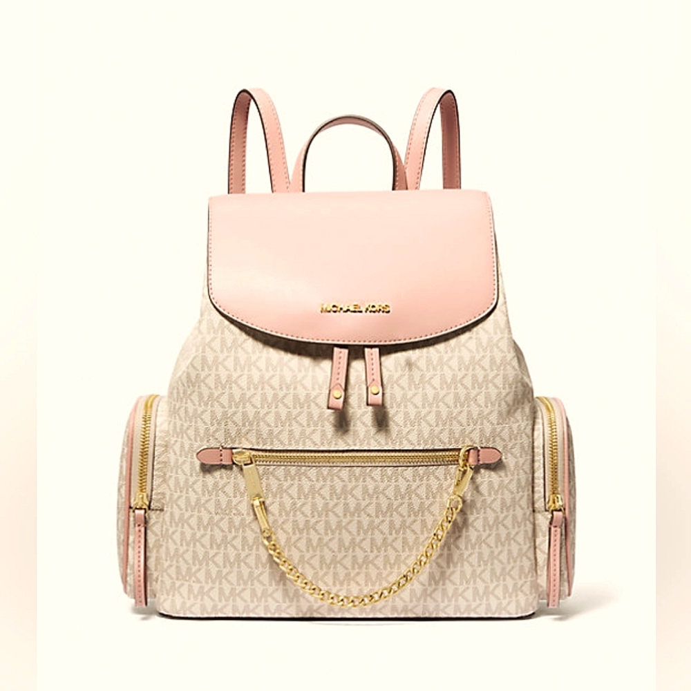 NWT Michael Kors Pink and Cream Jet Set LARGE Logo Backpack